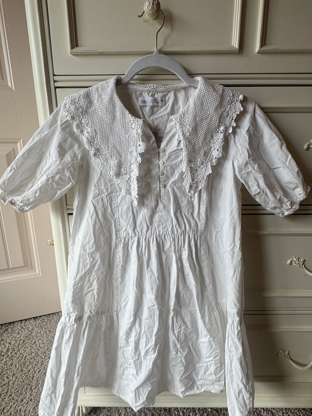 Zara White Eyelet Collar Cotton Casual Kids Dress